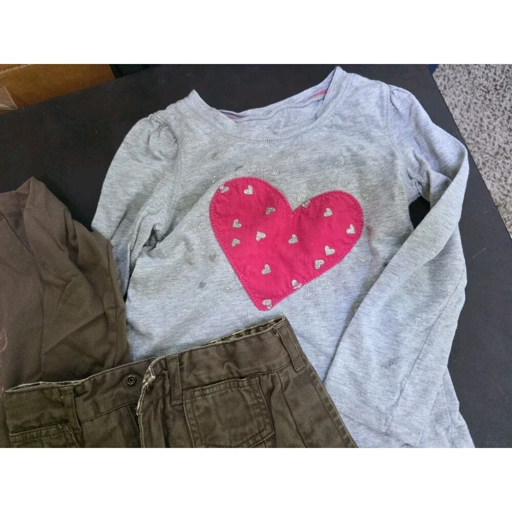 Lot of 3 girls 2 long sl tops butterfly heart and a 1 plain pleaded skirt size 4